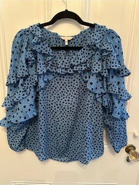 Rebecca Taylor Blue Ruffle Polka Dot Blouse